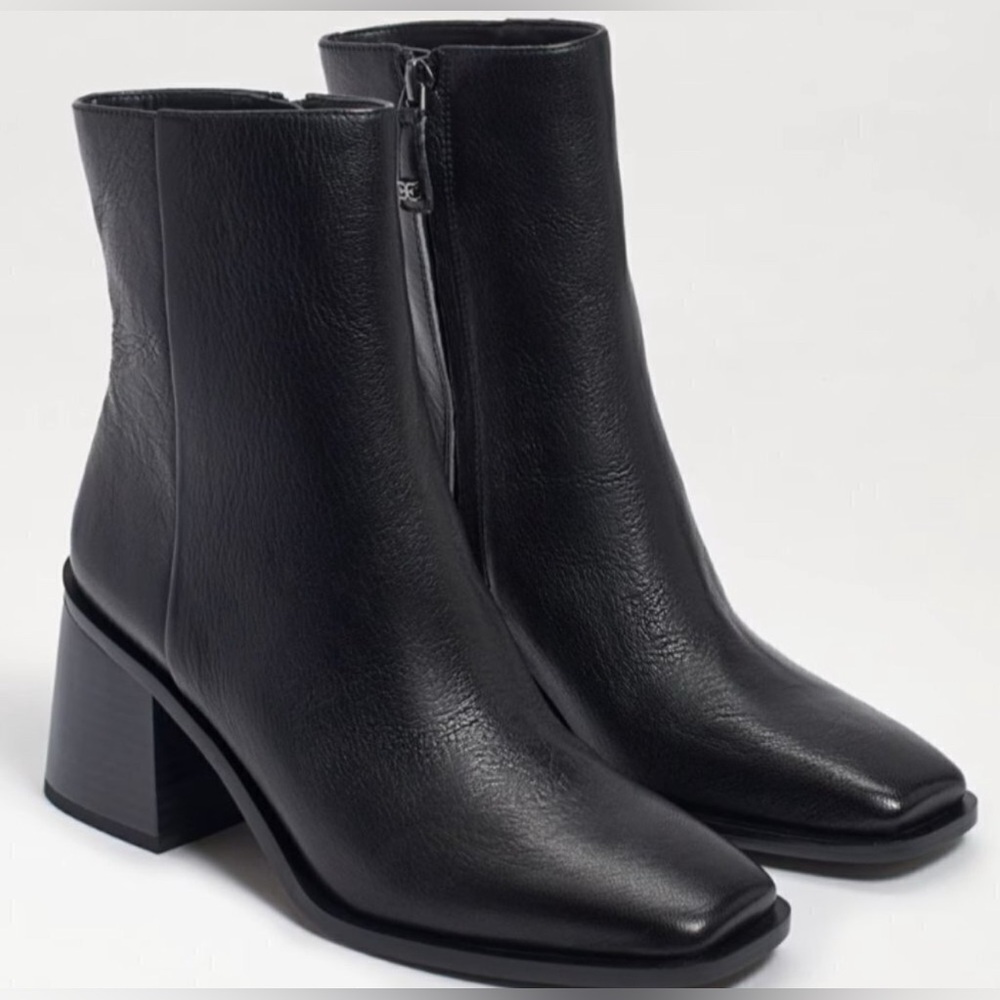 Sam Edelman Womens Winnie Black Zipper Leather Ankle Boots Heels